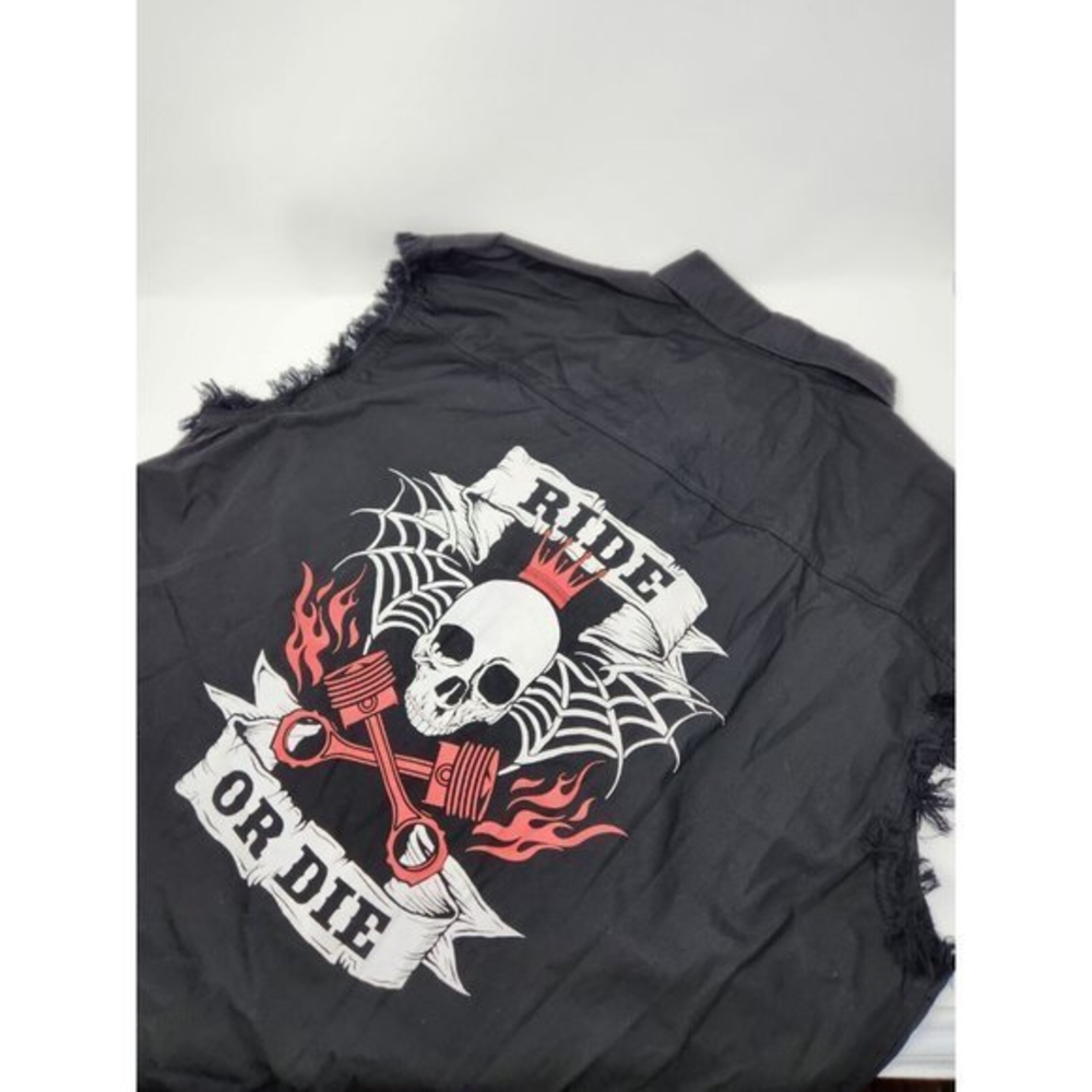Ride Or Die Spirit Halloween‎ Black Motorcycle Sleeveless Shirt Vest Men's XL